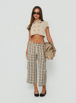 Crafted with Indee Cropped Cargo Pants Check in womens-regular-pants featuring mid-rise side view of model wearing Princess Polly