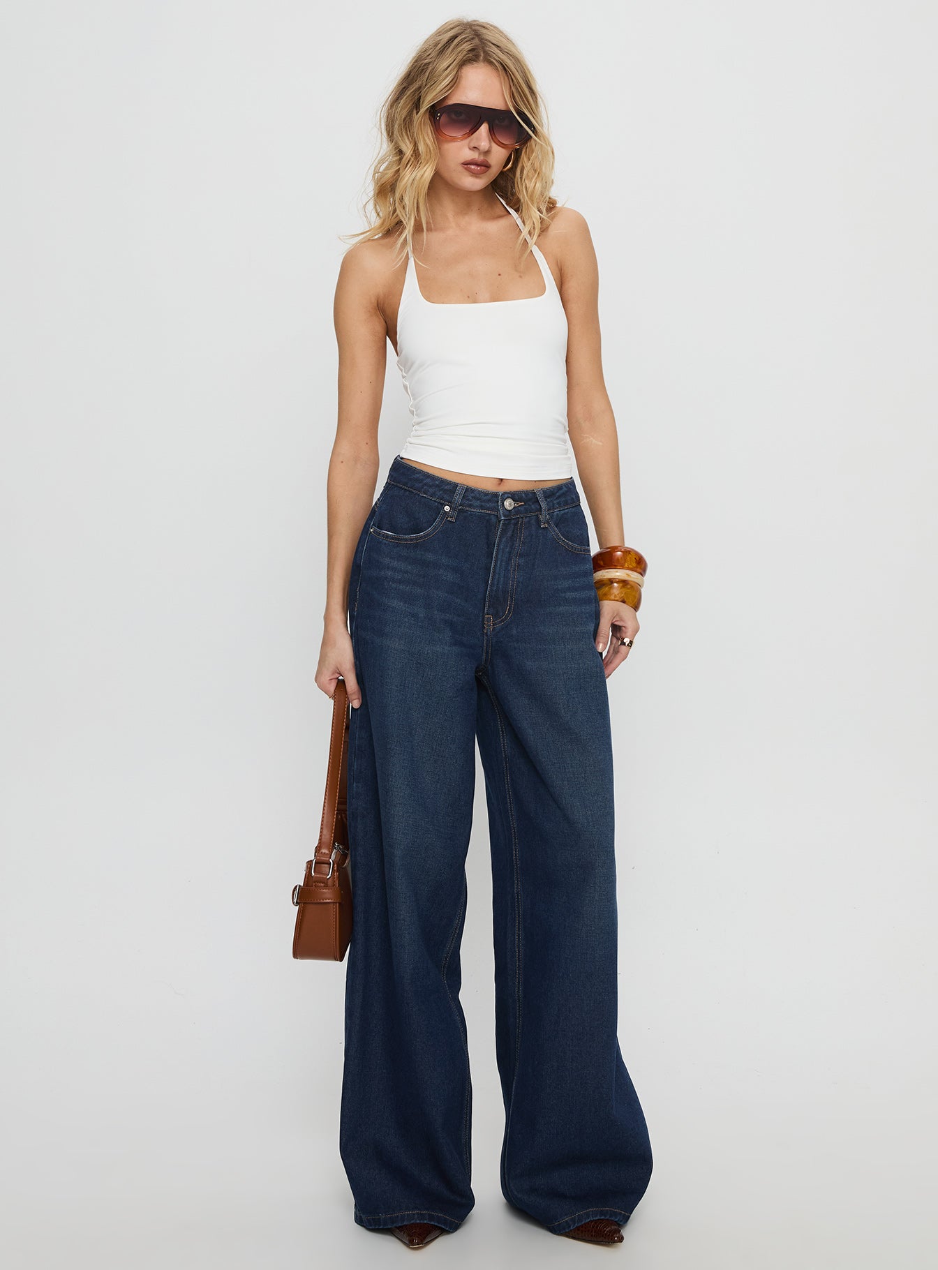 Naylor Mid Rise Wide Leg Jeans Mid Blue Denim Tall