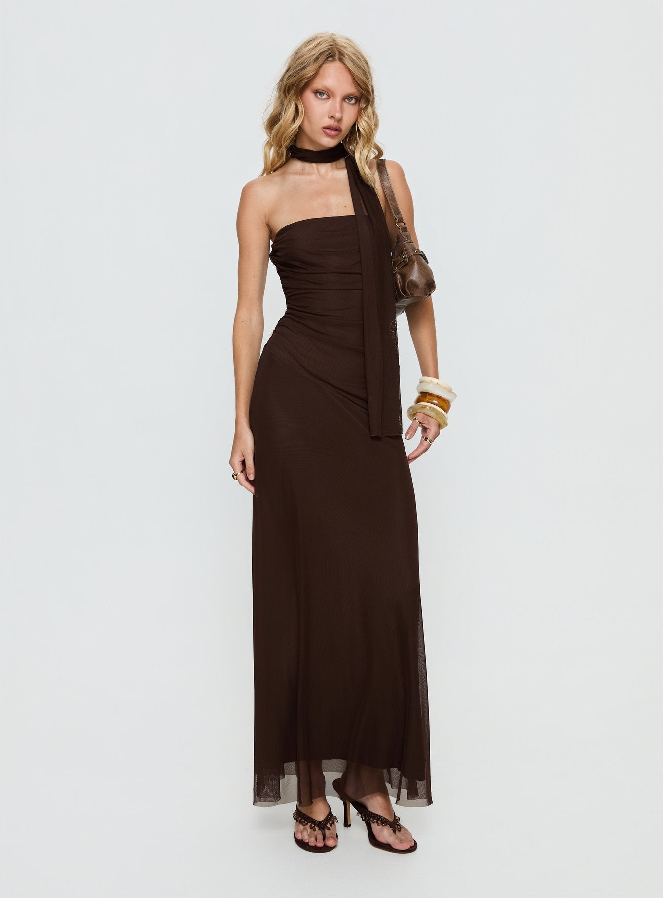 Ainslea Halter Scarf Maxi Dress Dark Brown | Princess Polly Ainslea Halter Scarf Maxi Dress Dark Brown | Princess Polly