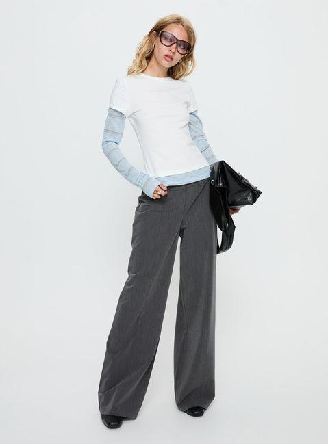 front view of model wearing Princess Polly Sarito Low Rise Straight Leg Pants Grey Mid Rise Pants 