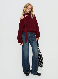 Ruthi Scarf Off Shoulder Knit Sweater Burgundy