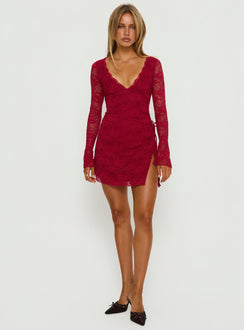 Princess Polly Women's Airaella Long Sleeve Lace Minidress - Red - Mini dresses Princess Polly Women's Airaella Long Sleeve Lace Minidress - Red - Mini dresses