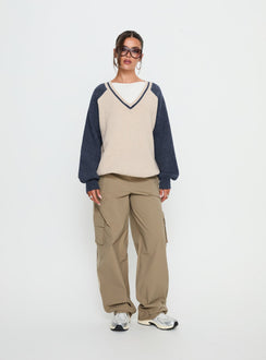 front view of model wearing Princess Polly Ellyn Baggy Cargo Pants Khaki Mid Rise Pants 