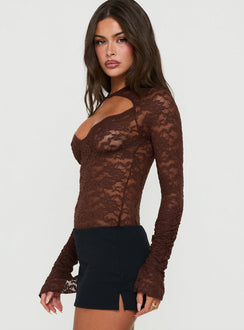 Giallo Long Sleeve Bodysuit Brown