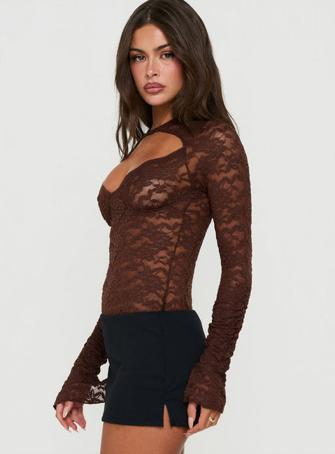 Giallo Long Sleeve Bodysuit Brown