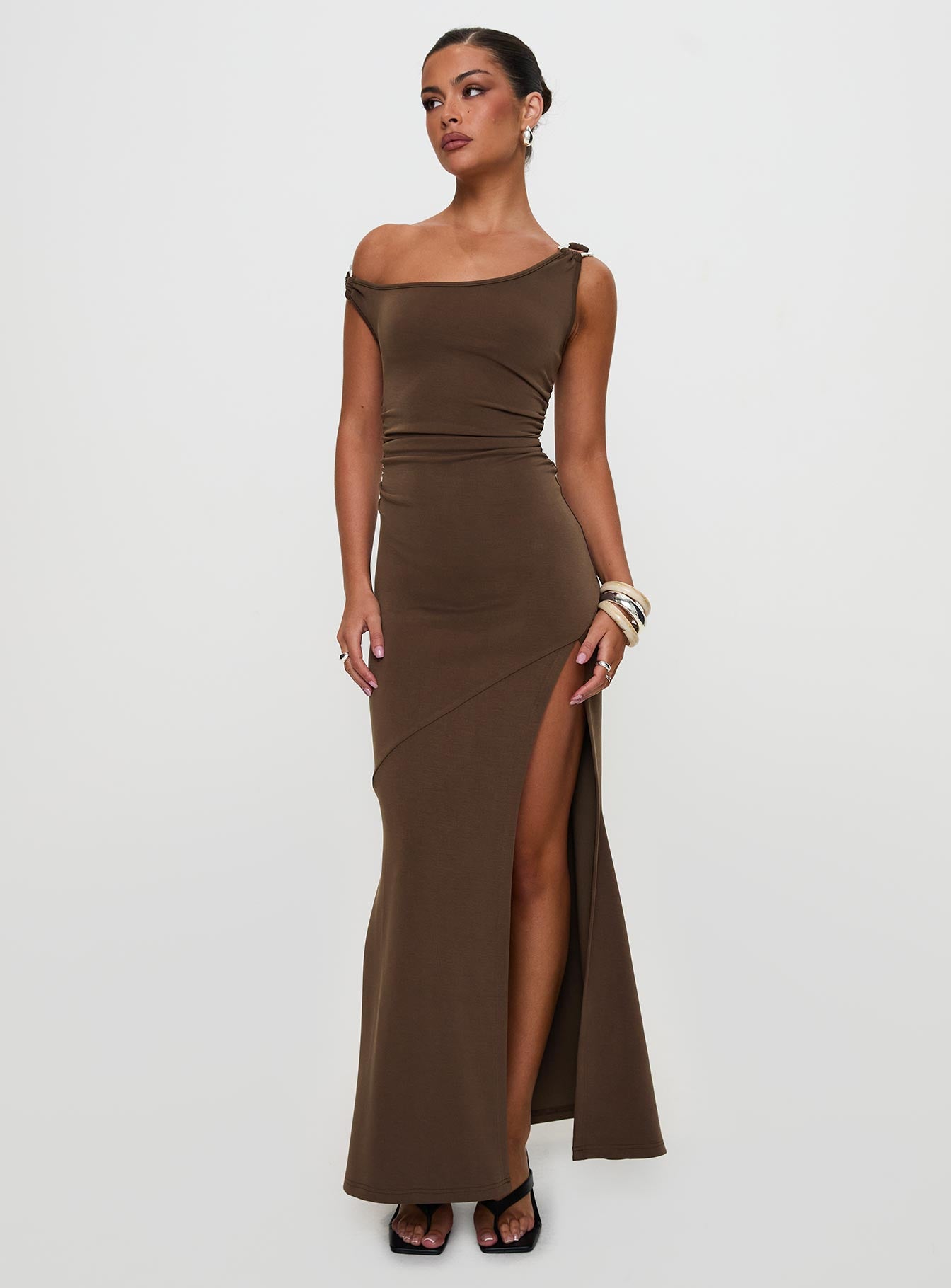 Rios One Shoulder Maxi Dress Brown | Princess Polly Rios One Shoulder Maxi Dress Brown | Princess Polly