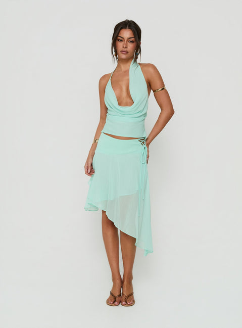 Evaleine Asymmetrical Chiffon Midi Skirt Blue
