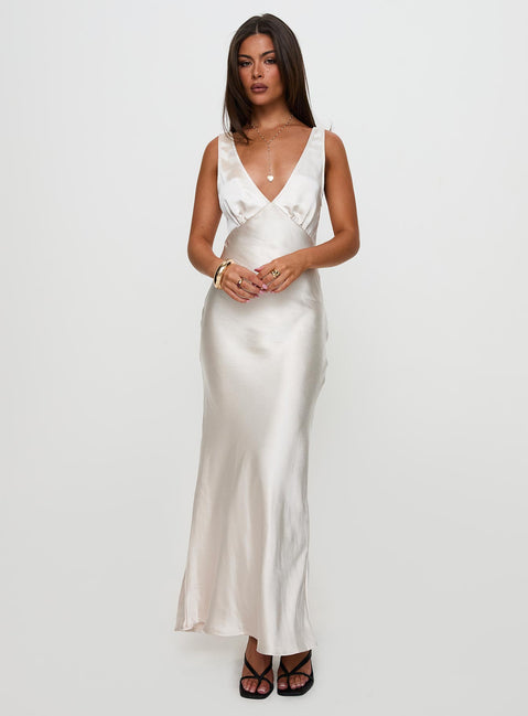 allegra satin maxi dress Allegra Maxi Dress Champagne