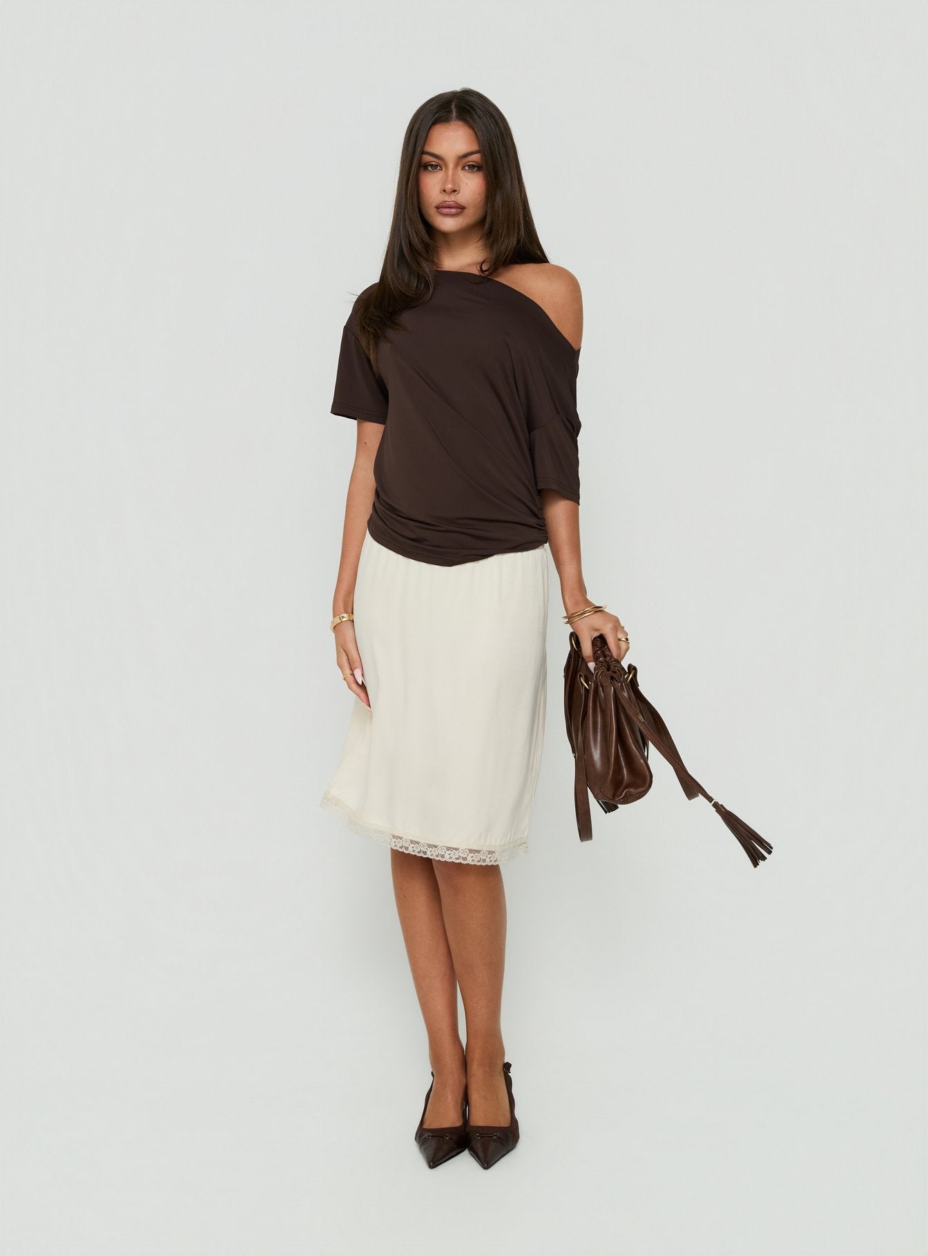 Wildlands Off Shoulder Tee Chocolate