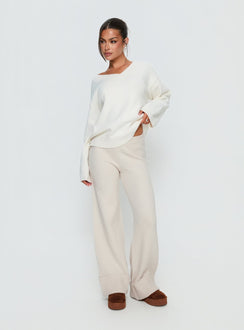 front view of model wearing Princess Polly Shinead Cuffed Pants White High Rise Pants 