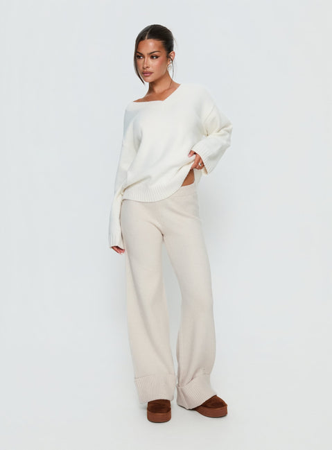 front view of model wearing Princess Polly Shinead Cuffed Pants White High Rise Pants 