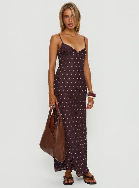 Glass Half Full Mesh Maxi Dress Plum / Pink Polka Dot