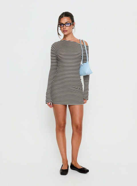 Journi Off Shoulder Long Sleeve Mini Dress Black | White Stripe | Black | White Stripe | Womens | Princess Polly Lower Impact Journi Off Shoulder Long Sleeve Mini Dress Black | White Stripe | Black | White Stripe | Womens | Princess Polly Lower Impact