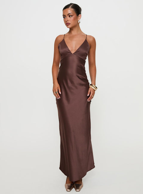 Princess Polly Women's Angels Only Satin Gown - Brown - Gowns Princess Polly Women's Angels Only Satin Gown - Brown - Gowns