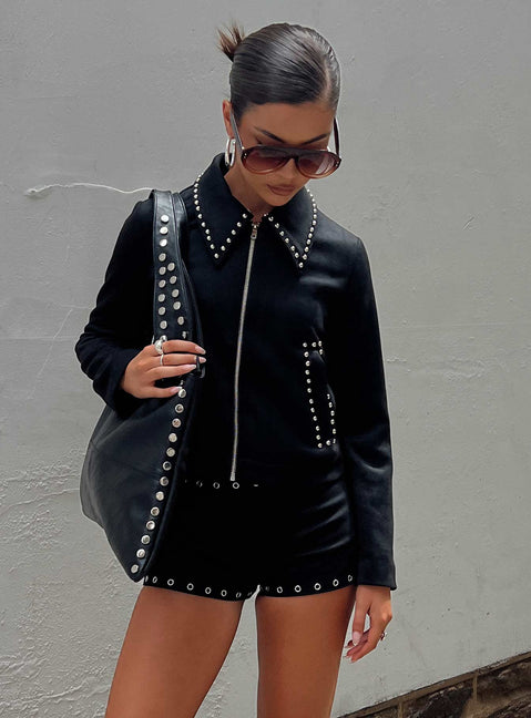 product Princess Polly Houdini Eyelet Mini Short Black Low Rise Shorts 