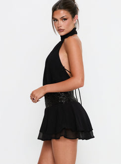 Zenayda Drop Waist Sequin Mini Dress Black