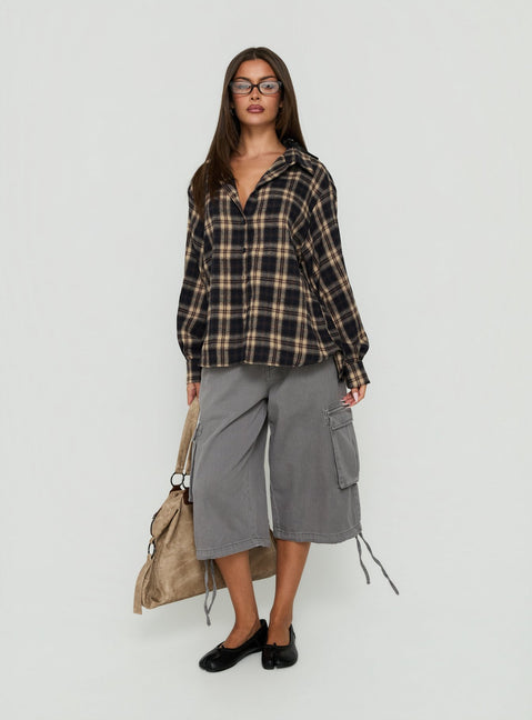Video Games Long Sleeve Flannel Button Down Top Check Multi