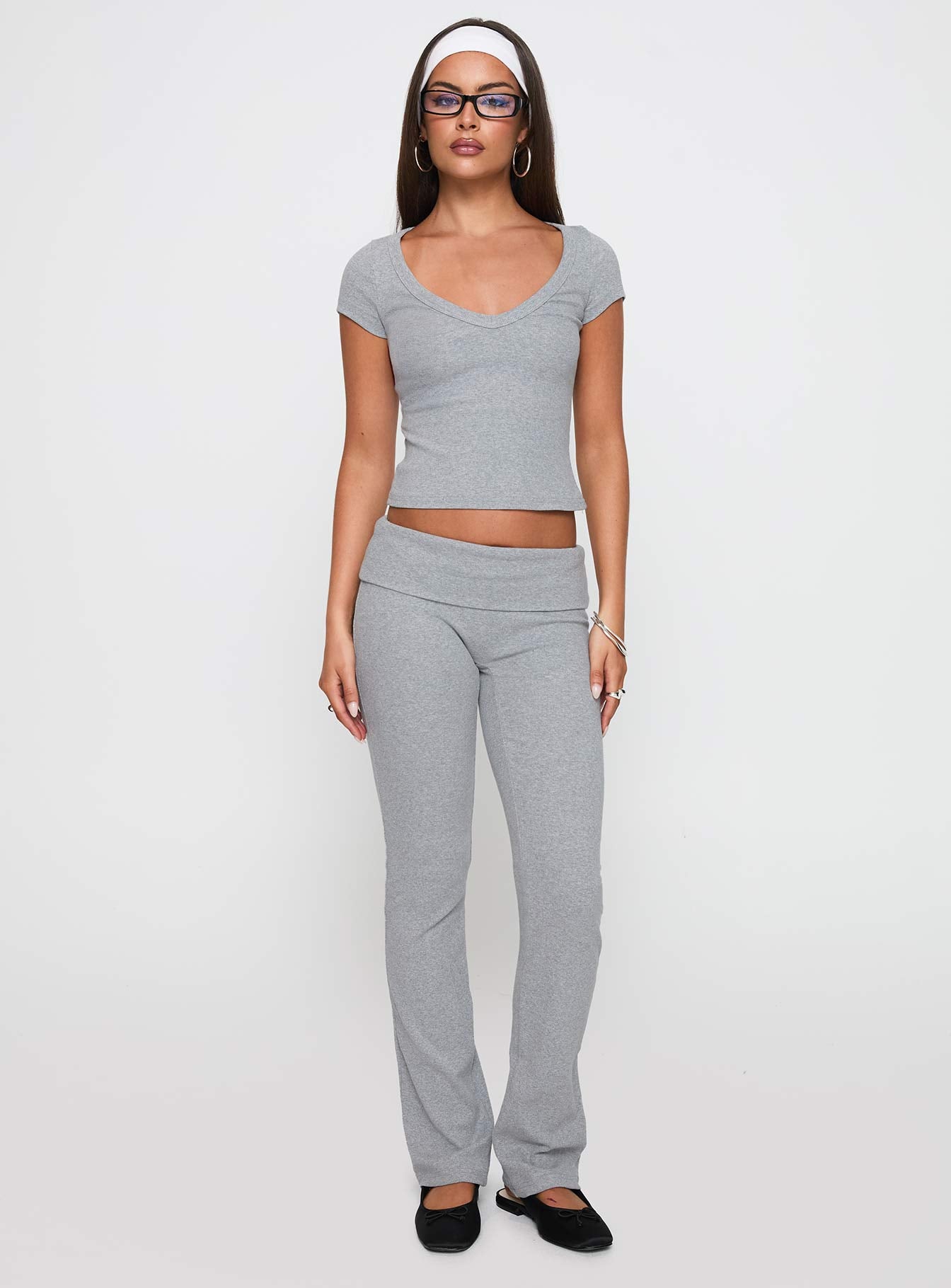 Lovely Day V Neck Top Grey Marle | Princess Polly