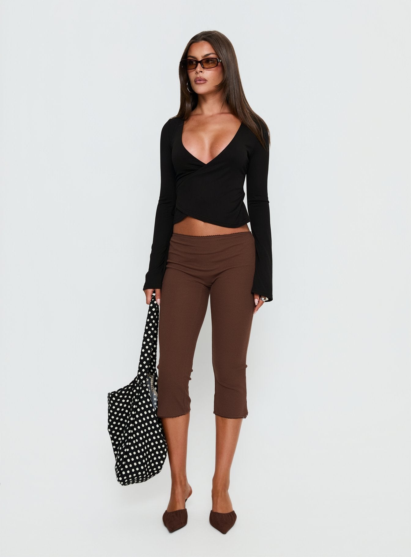 Baseline Rib Capri Pants Chocolate | Princess Polly
