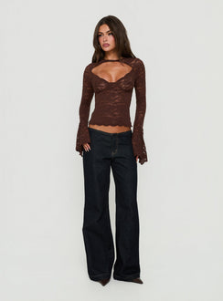 Karmel Lace Long Sleeve Top Brown