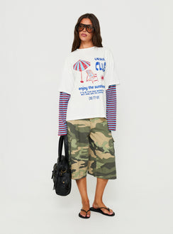 Enjoy The Sunshine Layered Long Sleeve Graphic Tee White / Blue Stripe