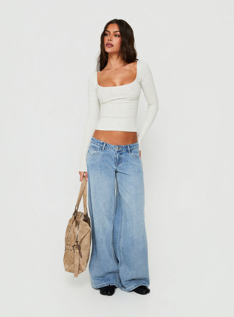 Baseline Rib Scoop Neck Long Sleeve Reversible Top Grey Marle