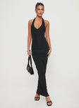 side view of model wearing Princess Polly Spicy Maxi Dress Black Petite Plunger 