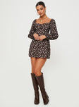 product Princess Polly Crew Neck Crew Neck Crew Neck  Landon Long Sleeve Mini Dress Brown Floral