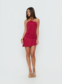 Zenn Ring Detail Draped Playsuit Red