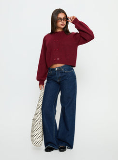 front view of model wearing Princess Polly Kammi Button Up Cardigan Red cropped 