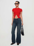 front view of model wearing Princess Polly Cybele Straight Leg Jean Dark Denim Low Rise Jeans 