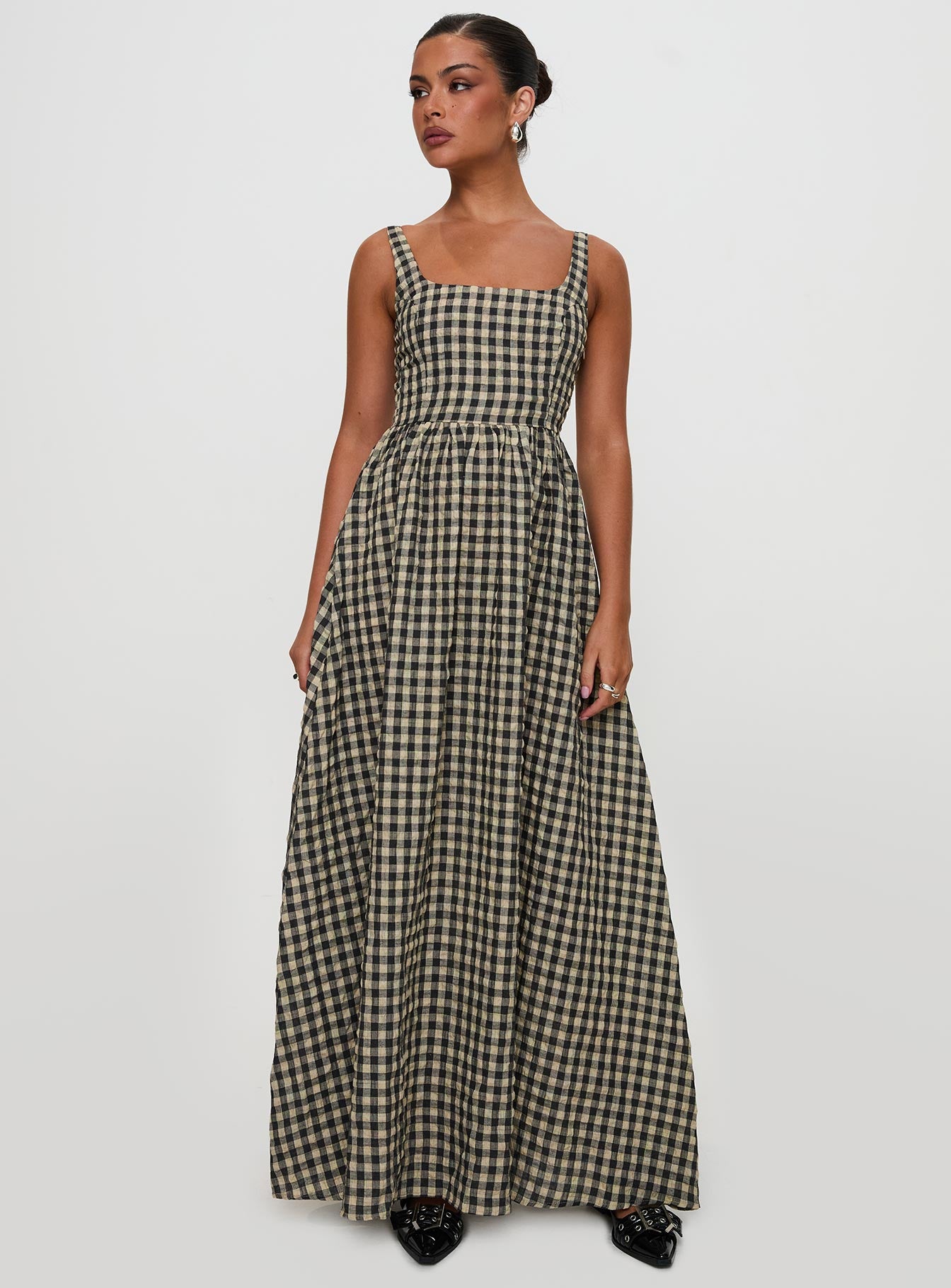 Cartmel Check Maxi Dress Black | Cream Petite | Black | Cream | Womens