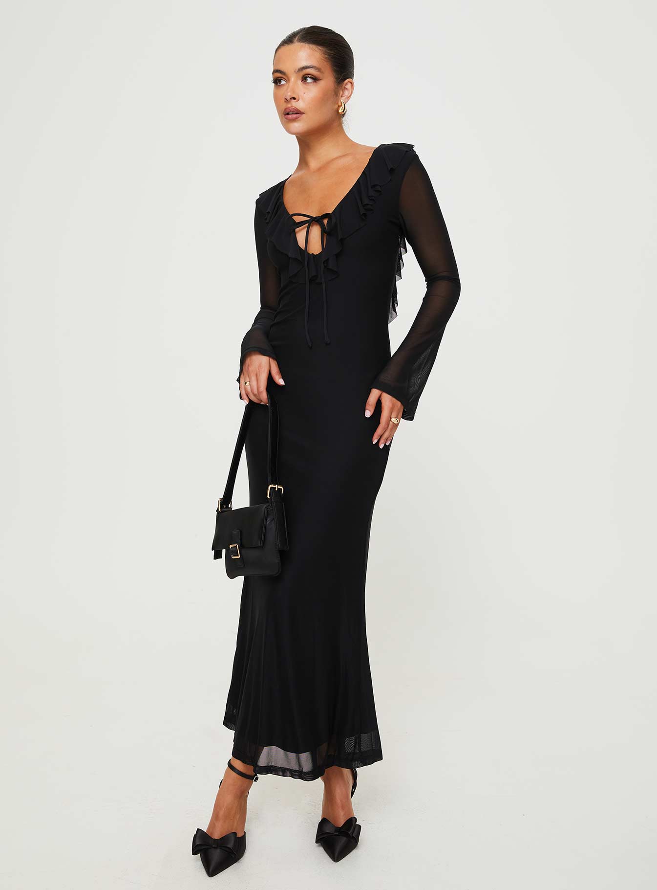 product Princess Polly Asymmetric Neckline Asymmetric Neckline  Maskell Long Sleeve Maxi Dress Black