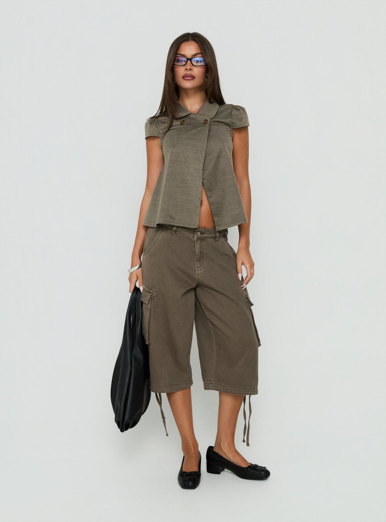 Lionetta Cap Sleeve Tweed Top Brown