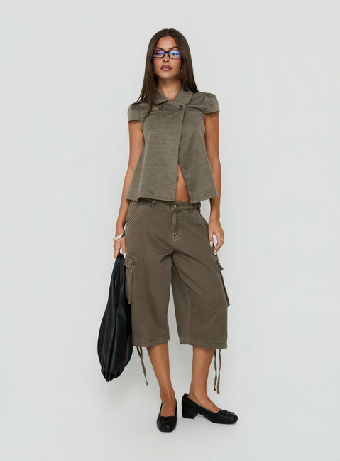 Lionetta Cap Sleeve Tweed Top Brown