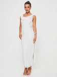 Cowl maxi dress Fixed shoulder straps, cowl back with cross straps, bias cut, slit at leg Slight stretch, fully lined, sheer
