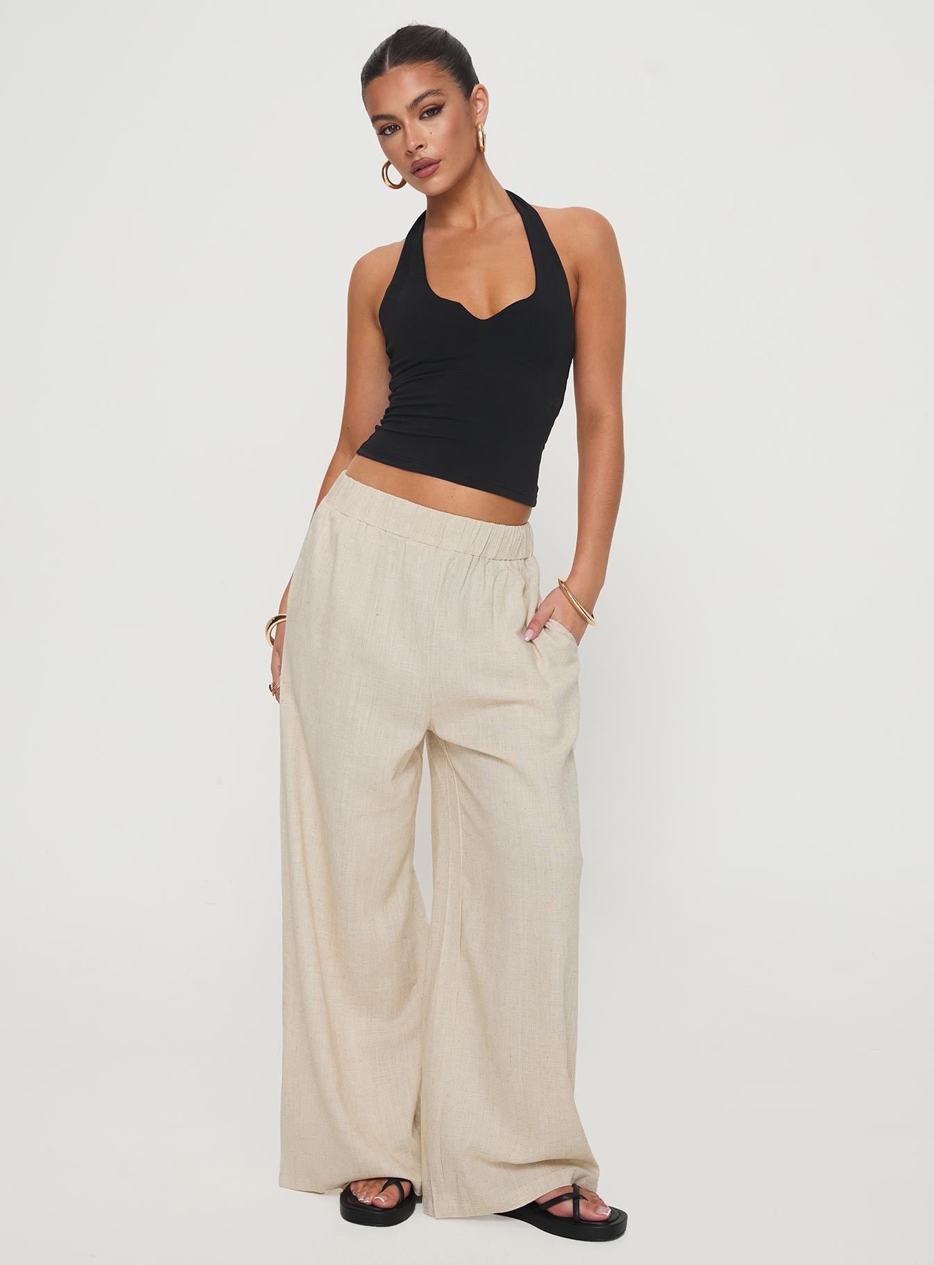 Pellegrini linen wide leg pants natural