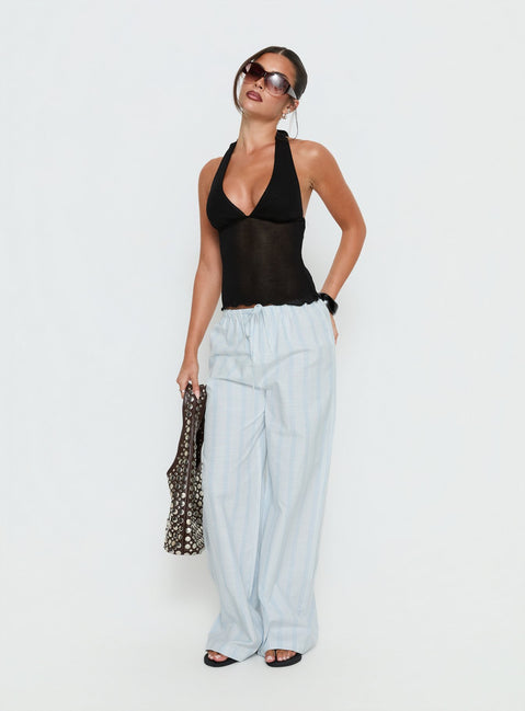 front view of model wearing Princess Polly Parklea Pants Blue / White Stripe High Rise Pants 