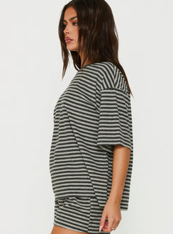 Selvina Terry Towelling Oversized Tee Grey Stripe