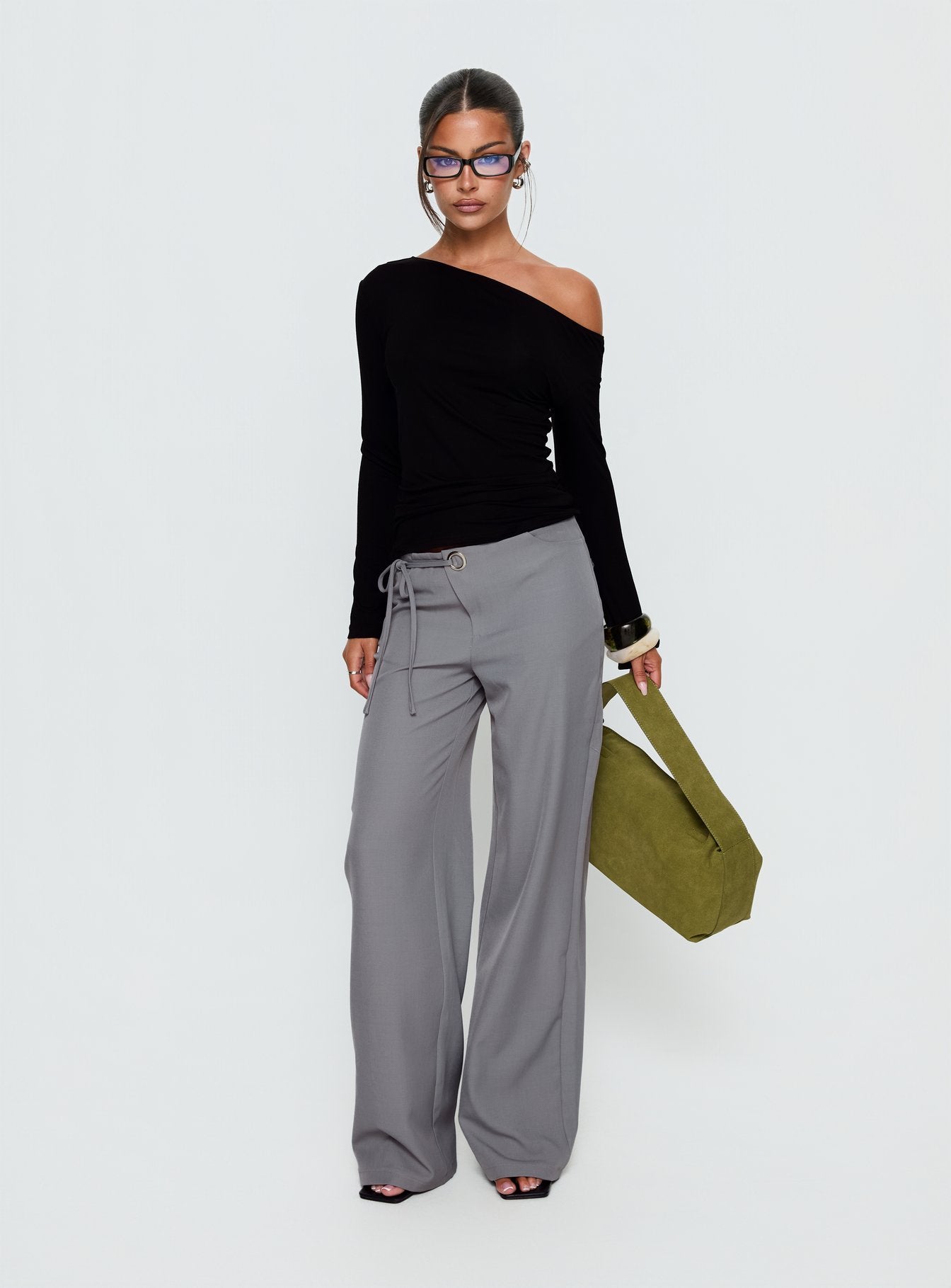 Ikana Tie Side Pants Grey | Princess Polly