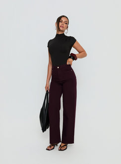 side view of model wearing Princess Polly Nicolo High Rise Straight Leg Jeans Currant High Rise Jeans 