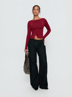 front view of model wearing Princess Polly Boxie Mid Rise Wide Leg Jeans Washed Black Mid Rise Jeans 