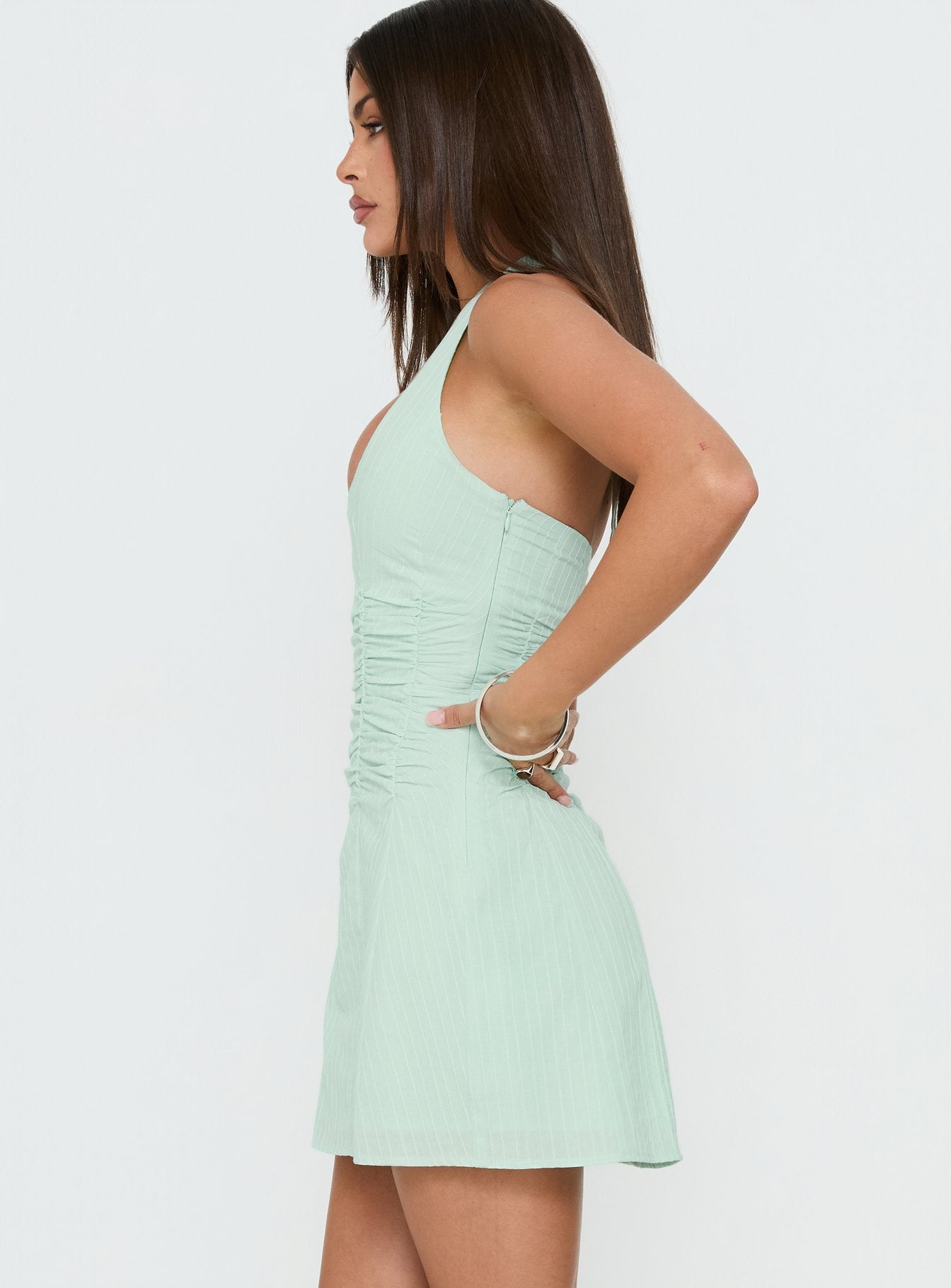Silver Springs Halter Ruched Mini Dress Jelly Mint | Princess Polly Silver Springs Halter Ruched Mini Dress Jelly Mint | Princess Polly