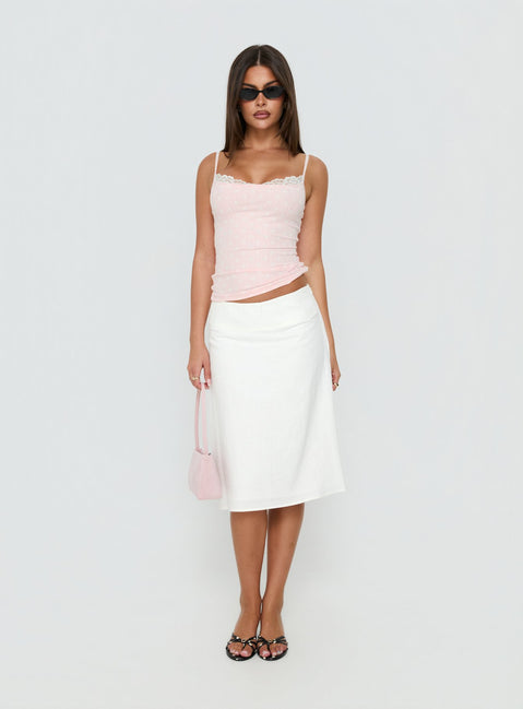 Such Delight Linen Midi Skirt White