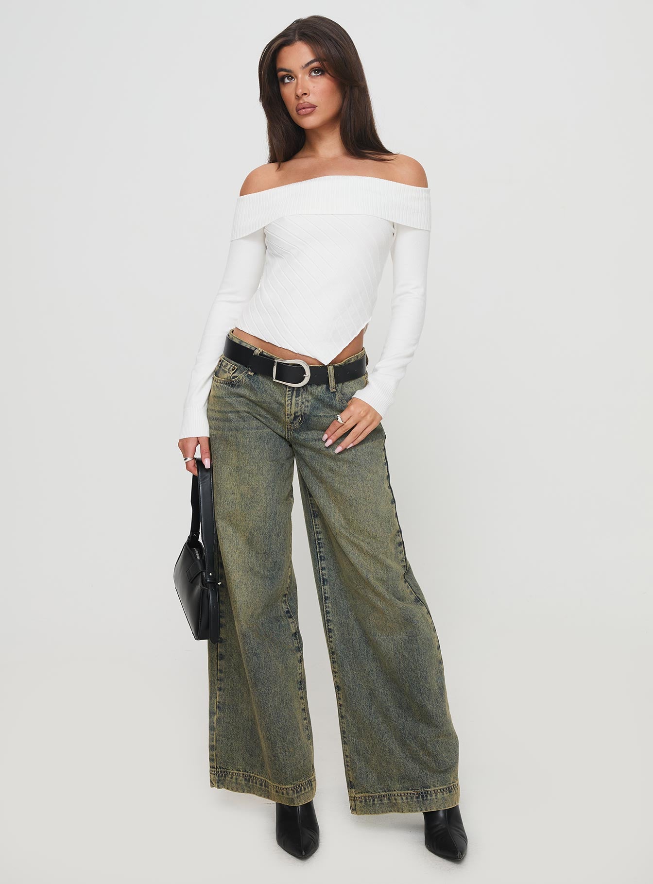 front view of model wearing Princess Polly Brisa Long Sleeve Top White Full Sleeves straight 