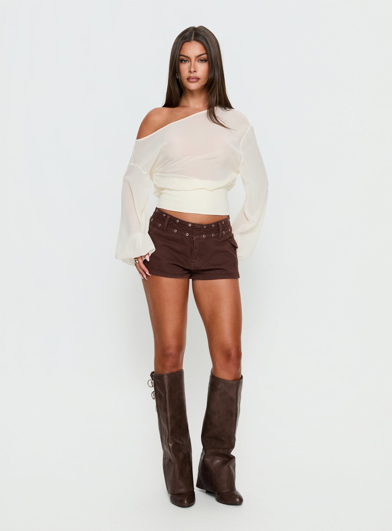 Idalina Slouchy Chiffon Top Cream | Princess Polly