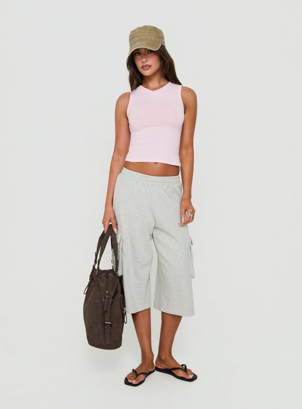 Camrynn High V Boxy Tank Top Pink