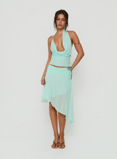 Evaleine Chiffon Cowl Neck Top Blue