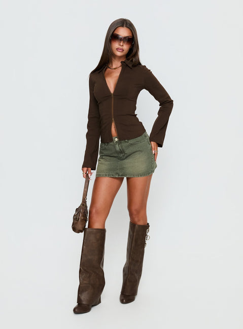  front view of model wearing Princess Polly Laynee Butterfly Mini Skirt Washed Green Mini Skirts 