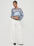 front view of model wearing Princess Polly Perren Sweater Blue Stripe Cropped 